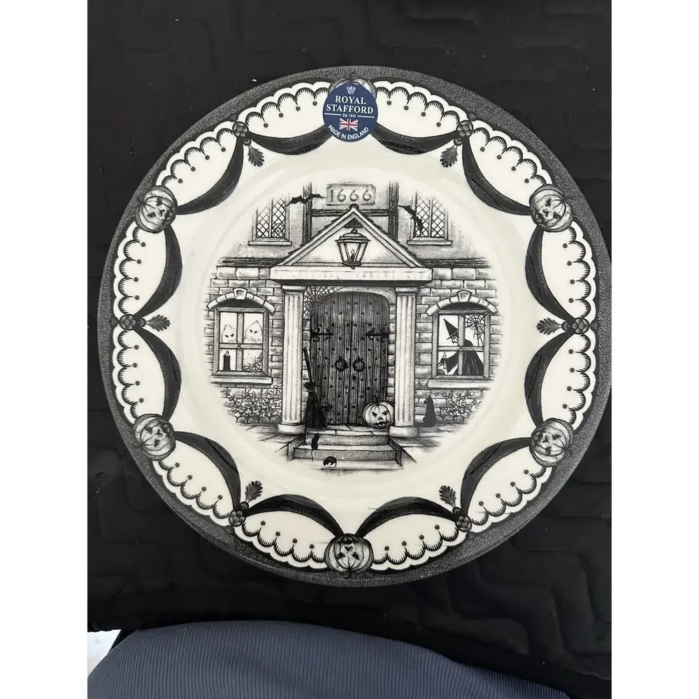 2 Royal Stafford Halloween Spookyville Haunted Home 11” Dinner Plates New w/ Tag